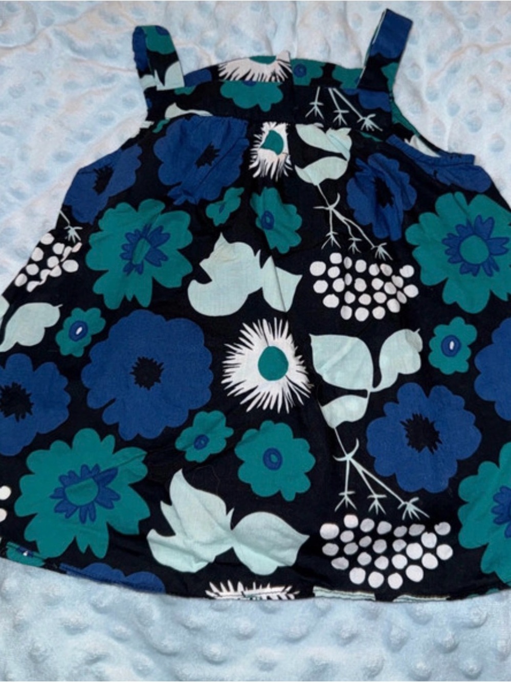 Marimekko Navy Floral Tank Top with Teal & Blue Flowers